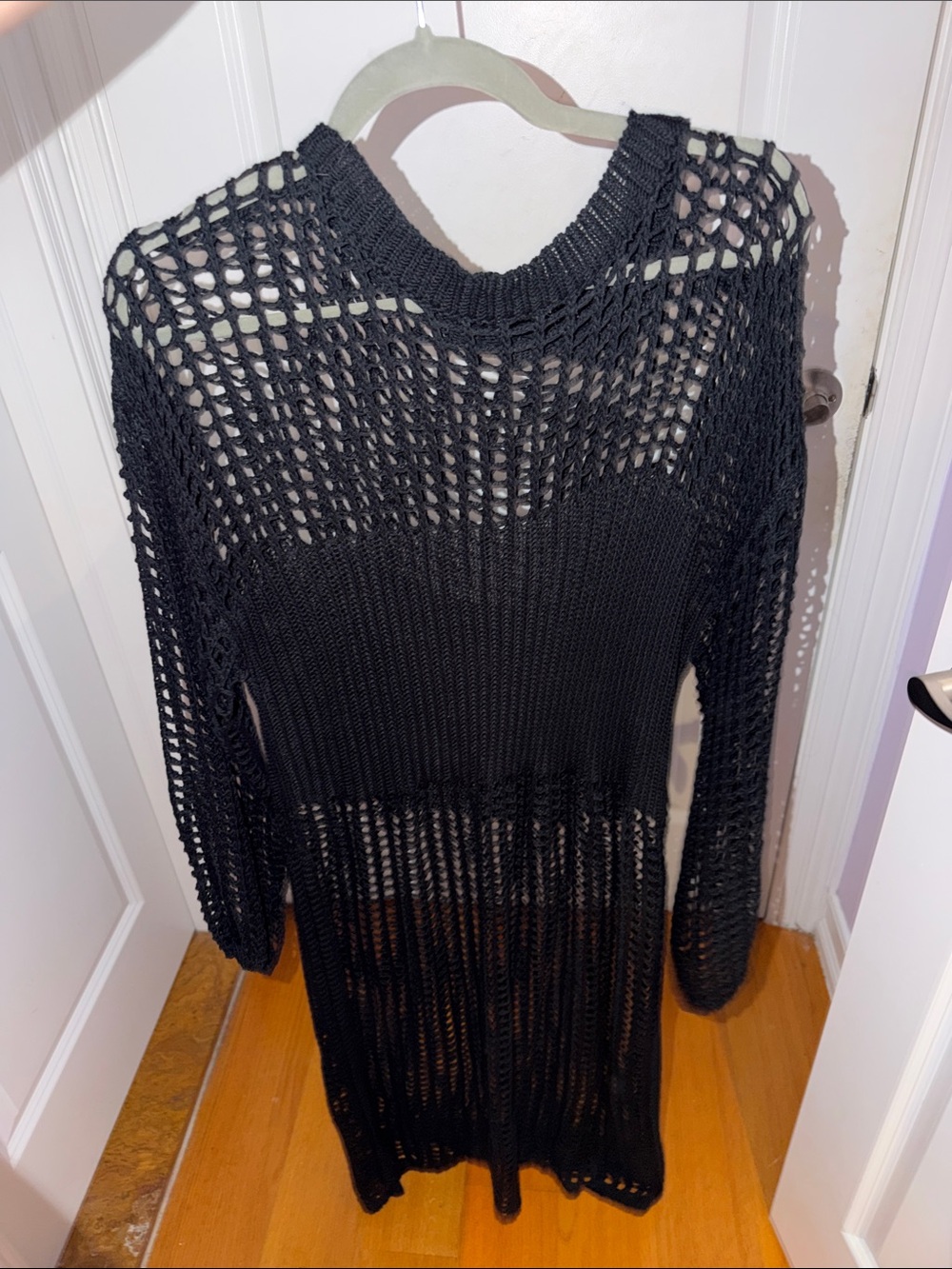 Black Open-Knit Long Sleeve Dress